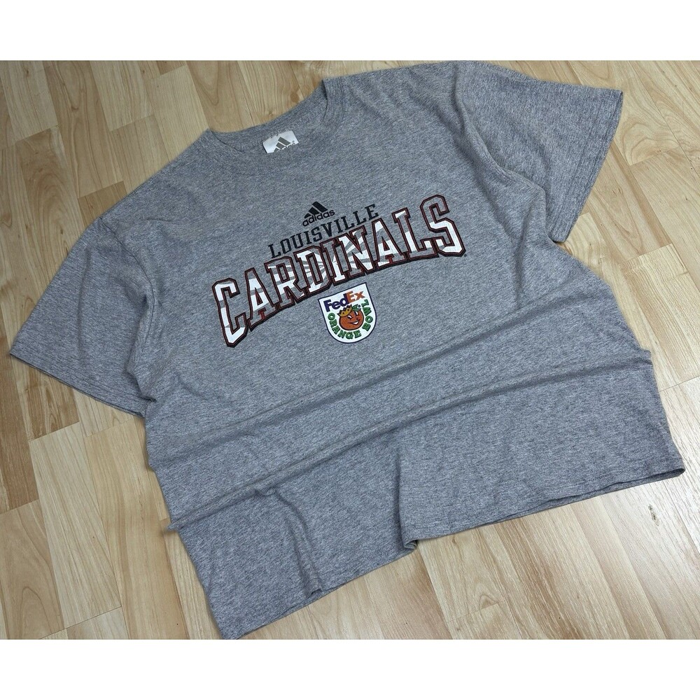 Vintage Y2K Adidas Louisville Cardinals Graphic T-Shirt / Grey / Size Medium